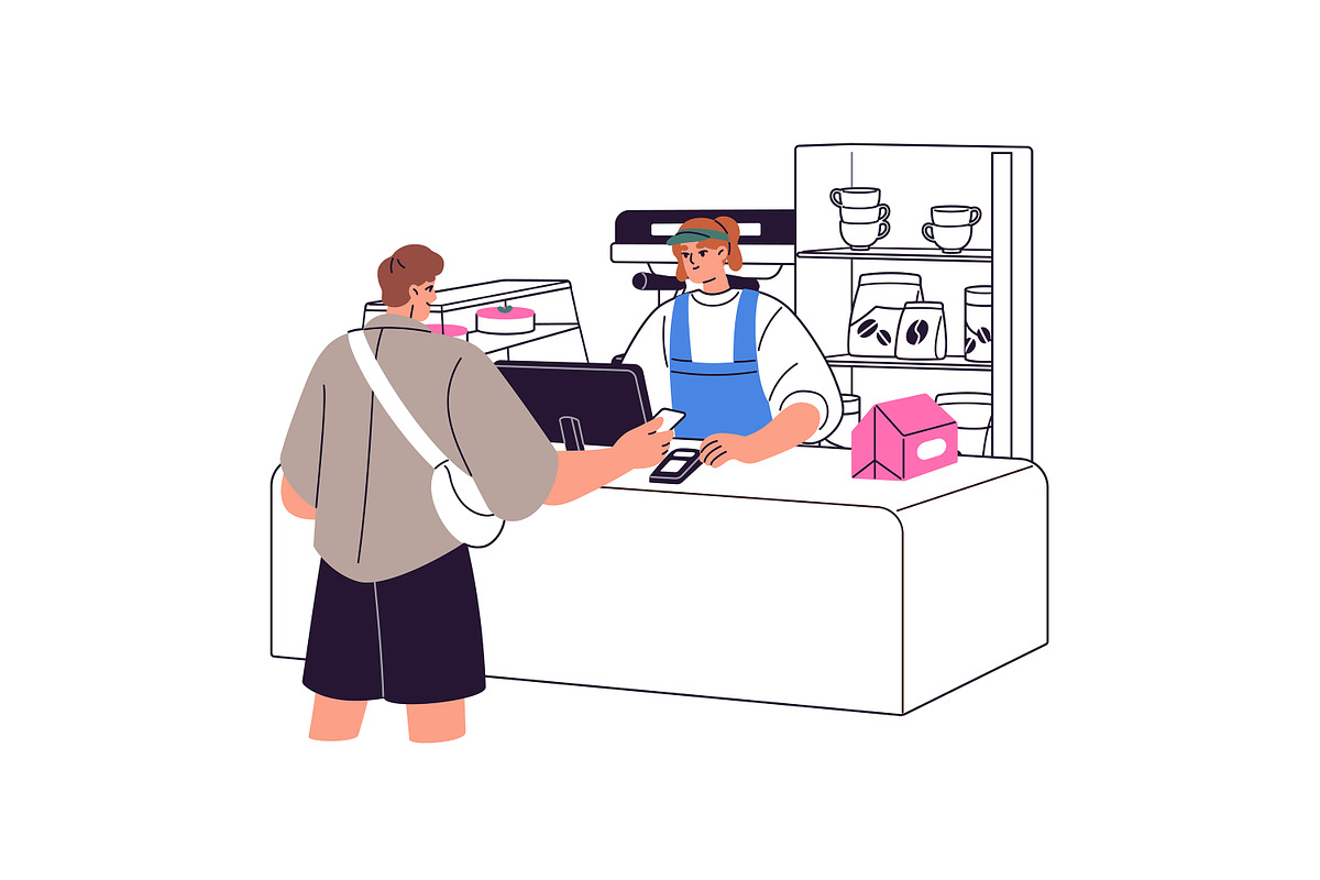 People pay at store checkout set, a Person Illustration by PaperTrident (Photo 5 of 11)