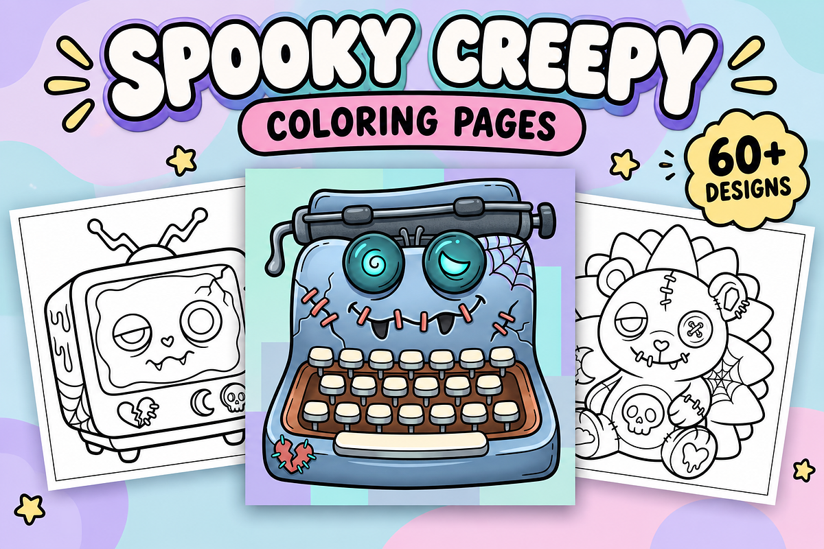 Spooky Creepy Coloring Pages #3, a Seasonal Illustration by Inkivelle Studio (Photo 1 of 3)