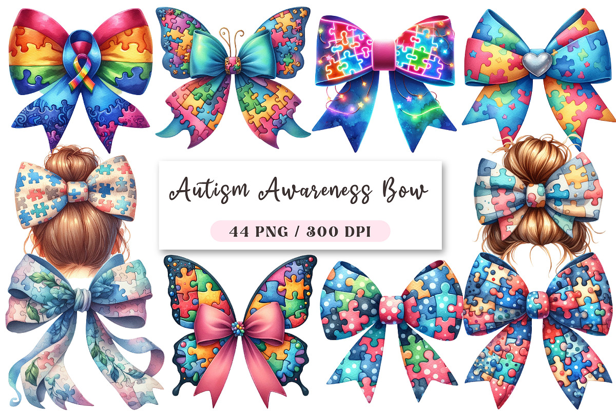 Autism Awareness Bow Clipart, an Illustration by DreamArtGraphic (Photo 1 of 4)