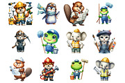 Watercolor Labor Day Animals Clipart, a Graphic by CitraGraphics (Thumbnail 2 of 4)