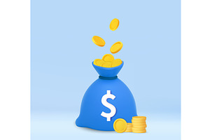 Falling Coins into Money Bag 3D, a Finance Illustration by ModVector