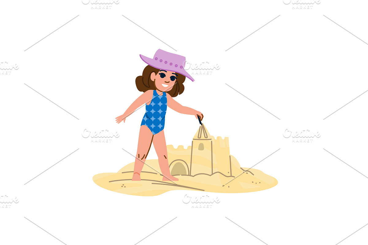 Little girl building sandcastle on, a Sport Illustration by pikepicture