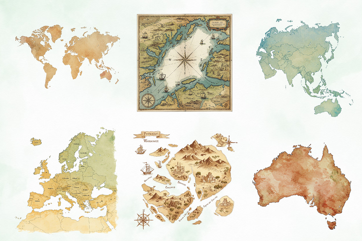 Old Maps Sublimation Clipart, an Illustration by Creative Art (Photo 8 of 9)