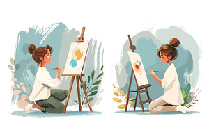 Woman artist cartoon vector scenes, an Illustration by Valerie Bodnar