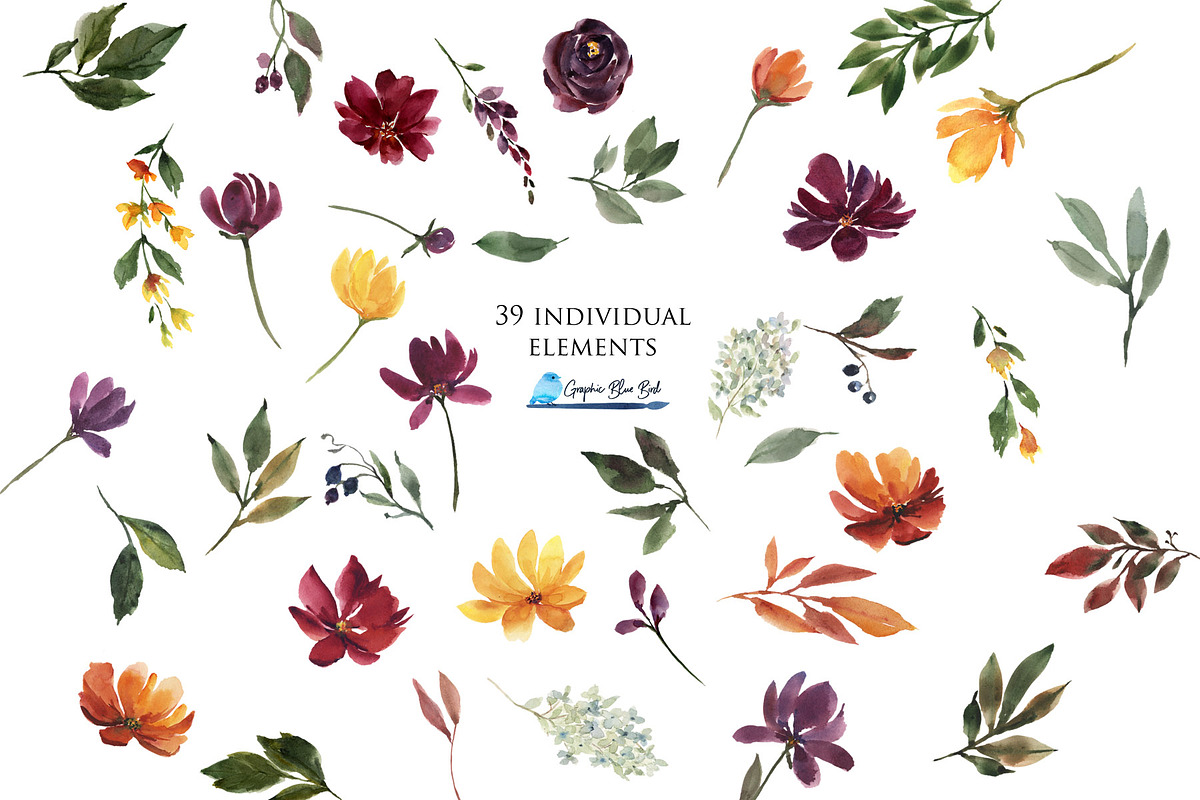 Watercolor Flowers, Burgundy & Gold, an Illustration by Graphic Blue Bird (Photo 2 of 6)
