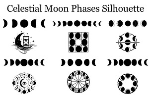 Moon Phases Silhouette Clipart, an Illustration by hafijul