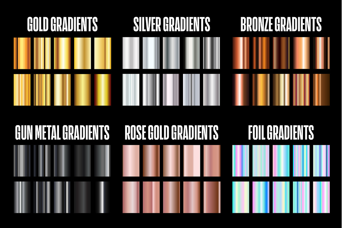 Set of 60 Metallic Gradients .AI, a Gradient Add-On by P-G-H