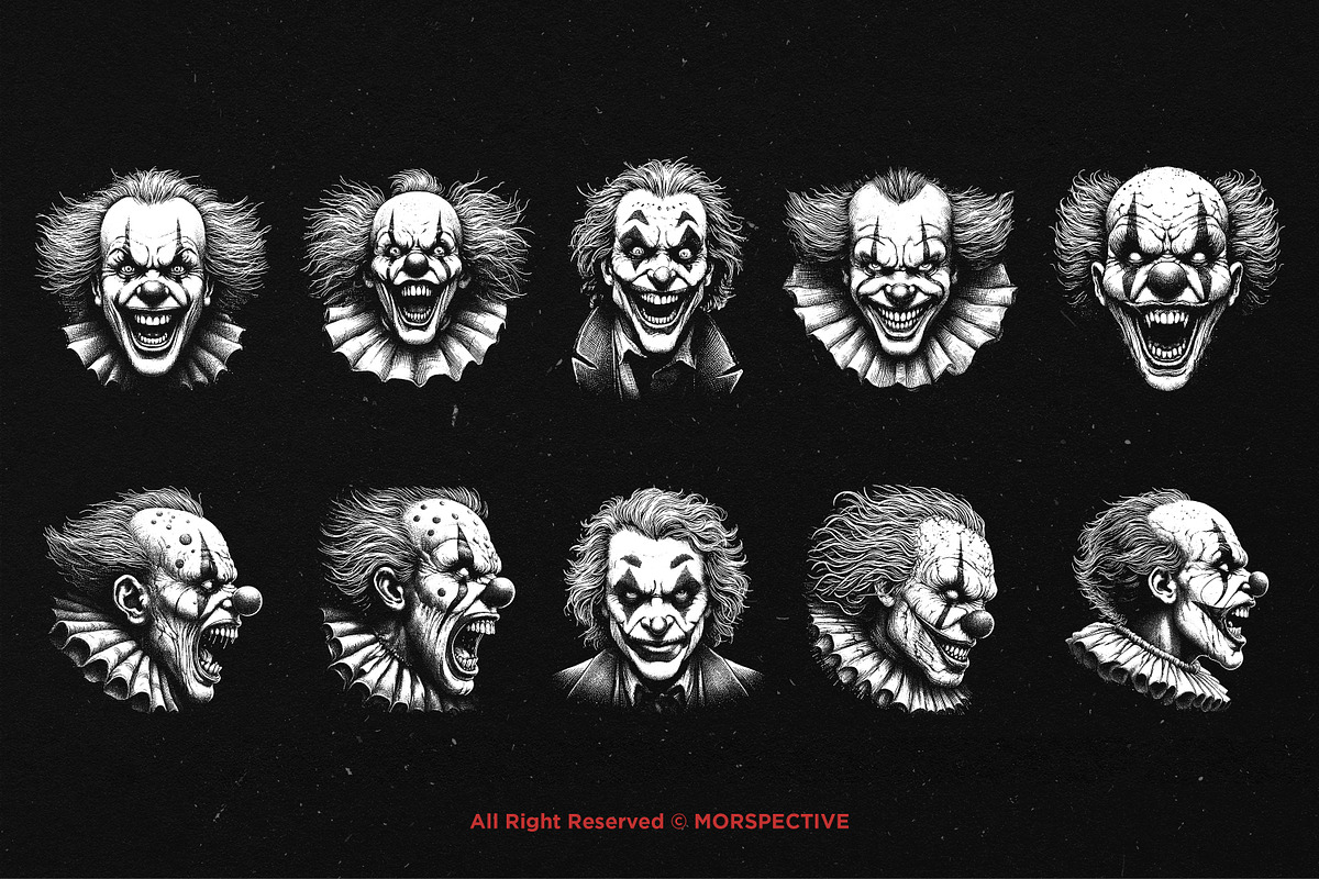 10 Bundle Dark Art Clown Scary Face, an Illustration by Morspective (Photo 6 of 7)