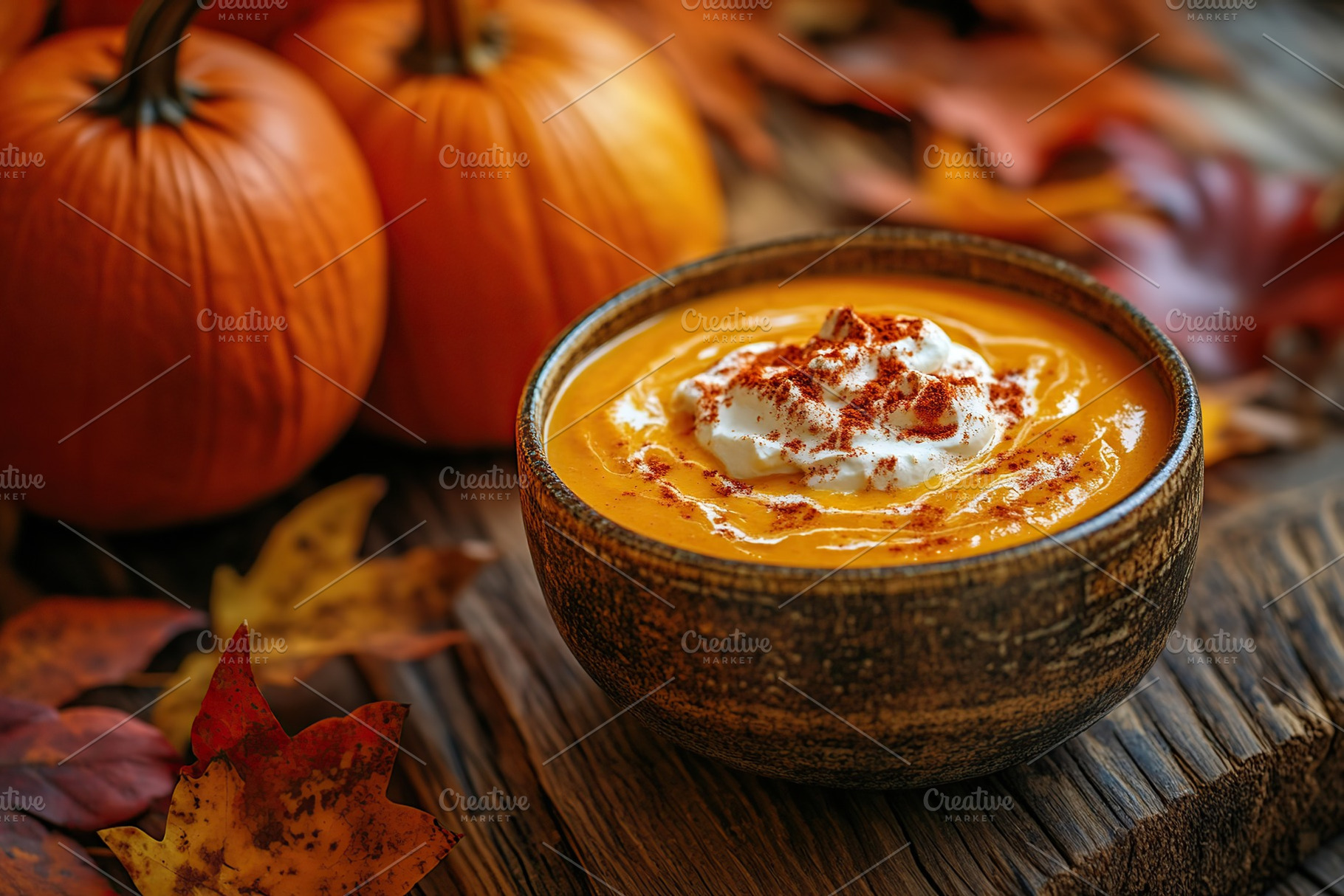 Pumpkin soup with cream and seeds, a Food & Drink Photo by AlyaAnd