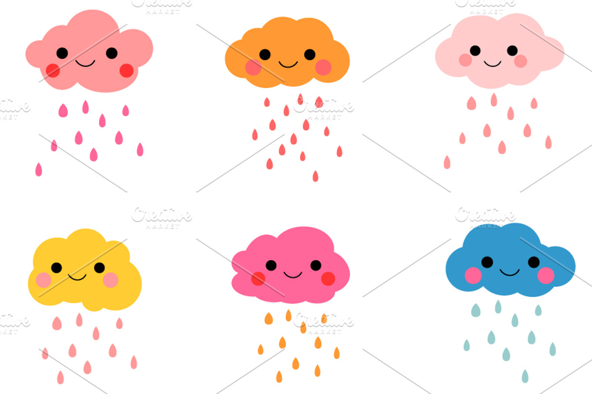 Cute rain clouds clip art, an Illustration by Pravokrugulnik (Photo 1 of 3)
