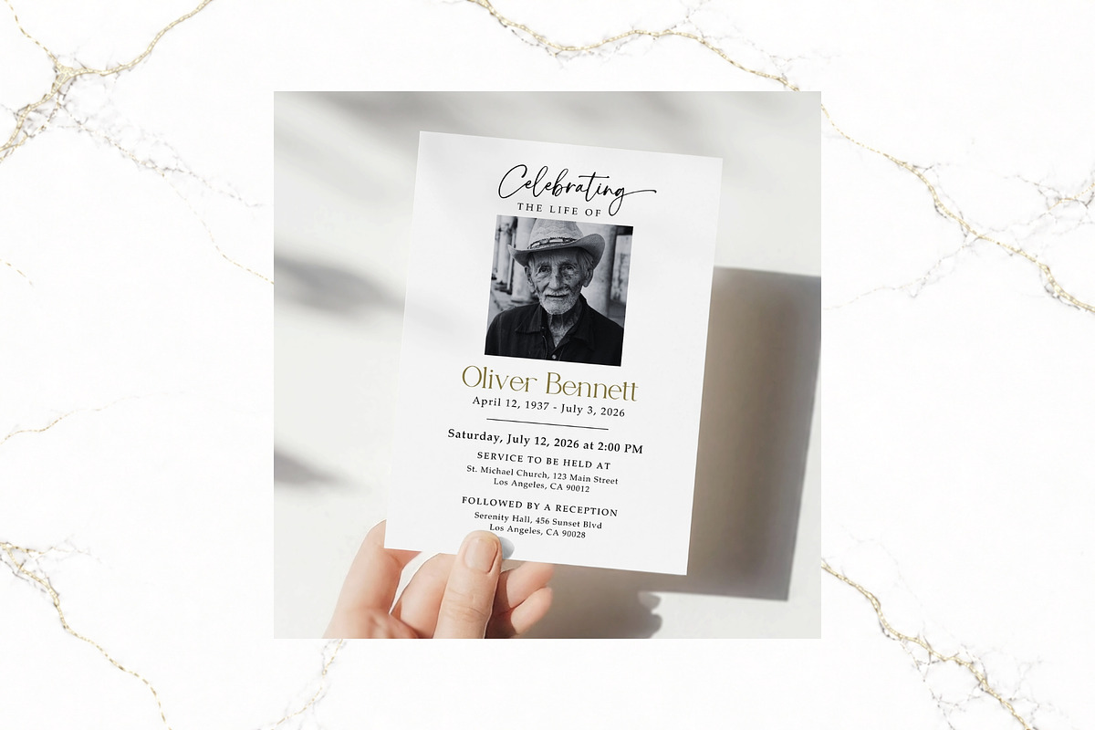 Funeral Invitation B&W Canva FR001, an Invitation Template by TyphoonStudio (Photo 3 of 6)