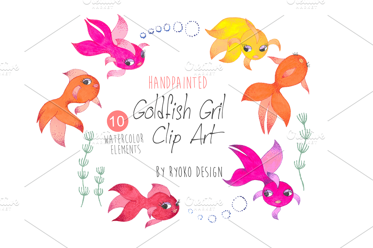 Cute watercolor goldfish clip art, an Illustration by Eomoiart (Photo 2 of 4)