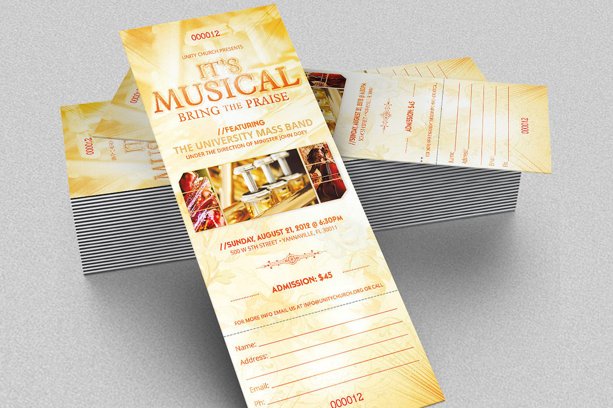 Musical Concert Ticket Template, a Templates & Theme by Godserv Designs (Photo 1 of 2)