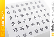 Birthday Line Icons Set, an Outline Icon by Voysla's Shop (Thumbnail 1 of 4)