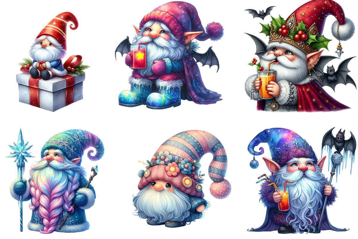 Lridescent Christmas Gnome Clipart, an Illustration by DreamArtGraphic (Photo 2 of 4)