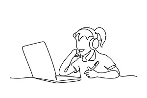 Happy girl using laptop for, a Person Illustration by Valenty