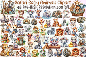 Watercolor Safari Baby Animals Clipa, an Illustration by Sublimation Artist