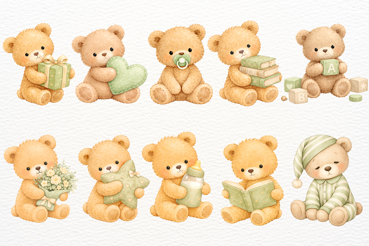 Teddy Bear Nursery Atelier Clipart, an Animal Illustration by SugarCloudStudioArt (Photo 2 of 6)