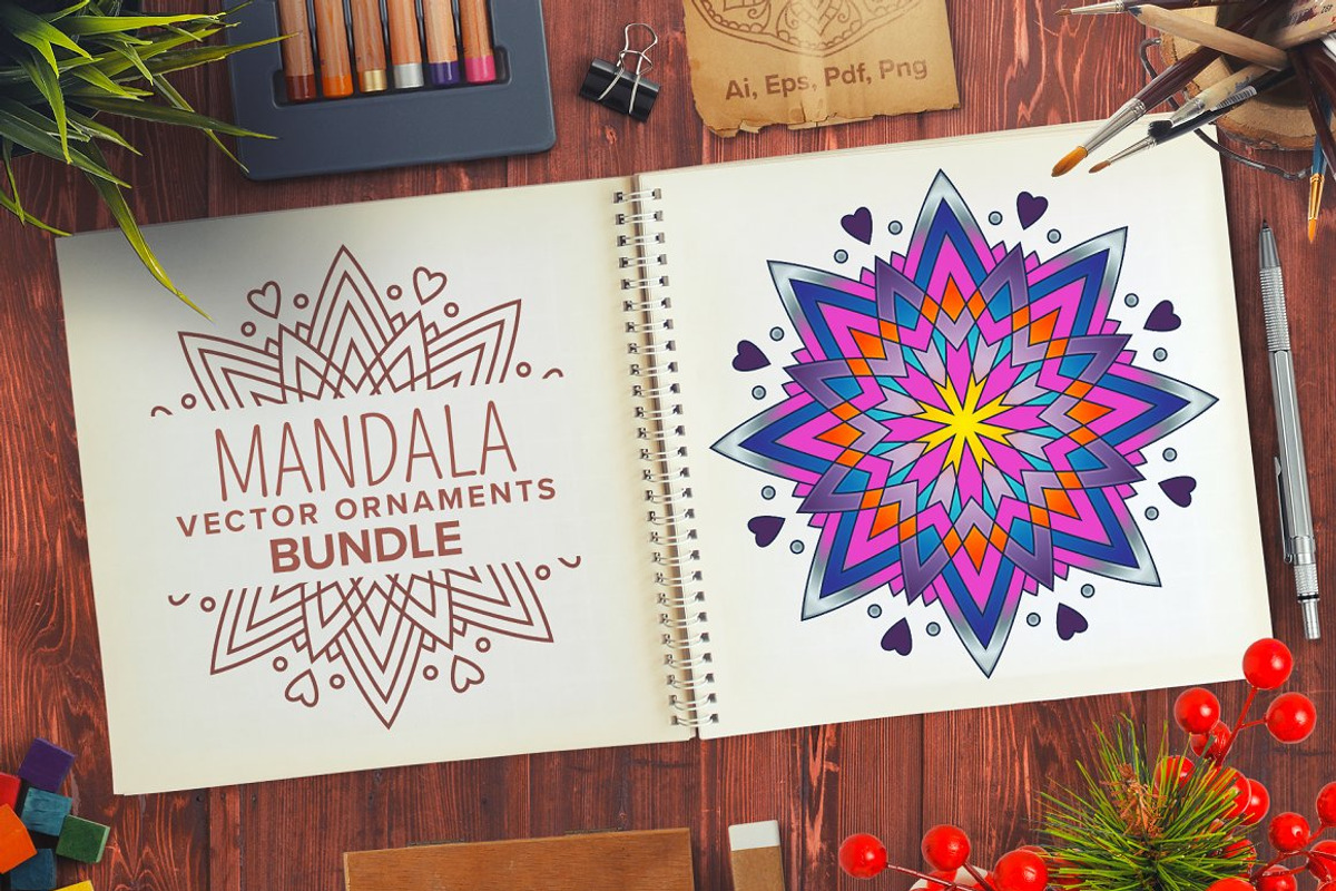 Mandala Vector Ornaments Bundle, a Decorative Illustration by pixaroma (Photo 1 of 43)