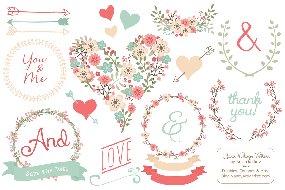 Vector Mint & Coral Vintage Flowers, an Illustration by Amanda Ilkov (Photo 1 of 4)