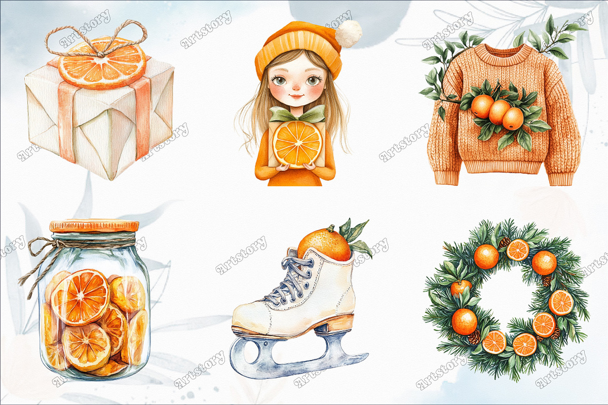 Cozy Tangerine Winter Clipart, an Illustration by designcity5 (Photo 3 of 5)