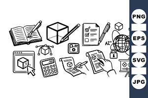 Hand Drawn Office Supplies Set, an Illustration by designvectx