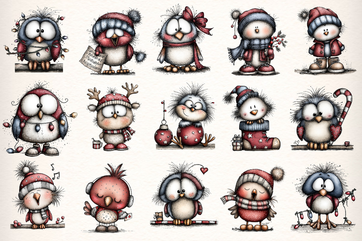 Whimsical Christmas Birds Clipart, an Illustration by Dream Creation (Photo 6 of 7)