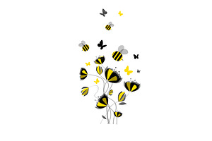 Abstract black yellow flowers and, an Object Illustration by Nenahliadava Design