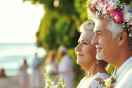 Joyful senior couple embracing on their wedding day, radiating love and happine, a Person Photo by Mashimara