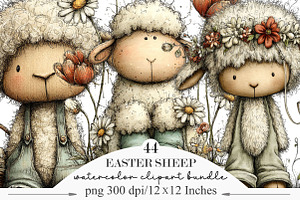Whimsical Easter Sheep Clipart, an Illustration by Designking