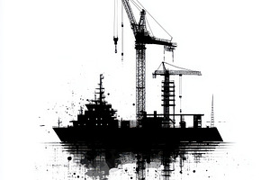 Silhouette of a ship with cranes on, an Abstract Photo by Pixeness Studio