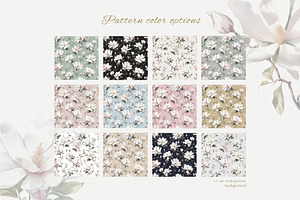 Watercolor Magnolia Patterns