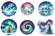 Watercolor Northern Lights Clipart, an Illustration by DreamPrint404 (Thumbnail 2 of 6)