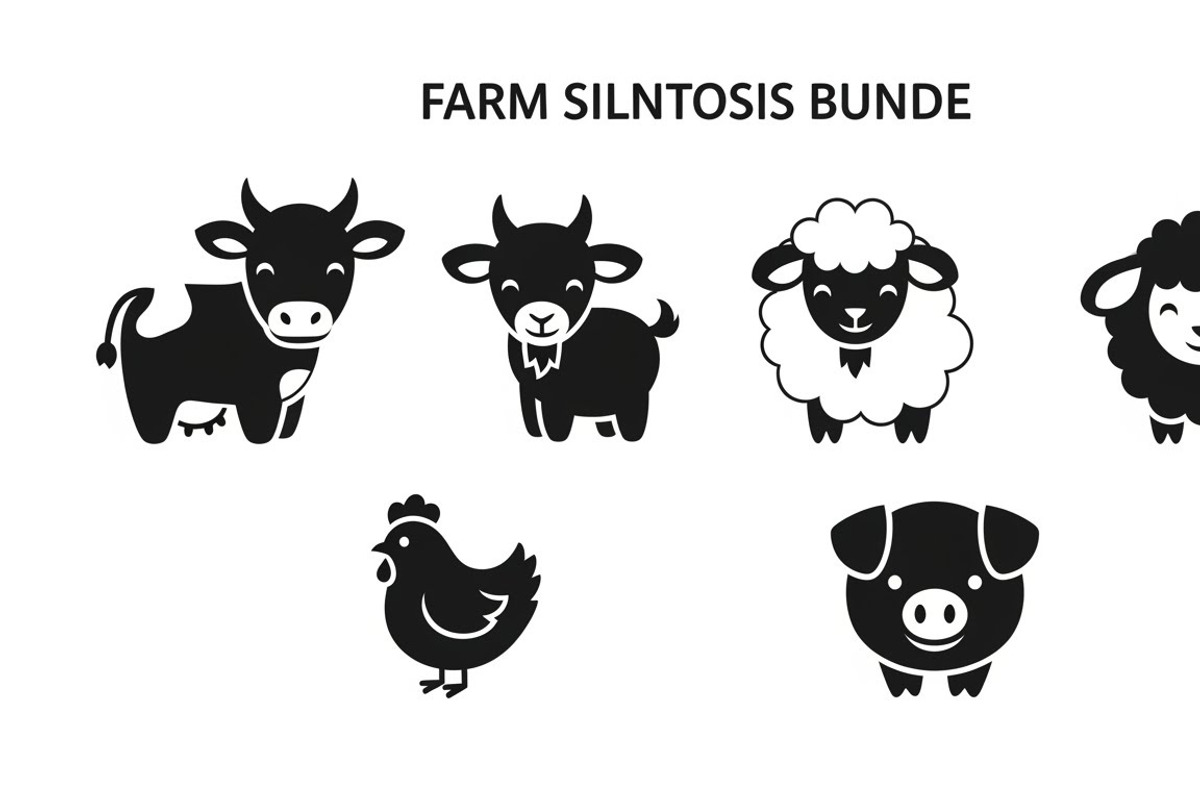 Cute Farm Animal Silhouette Bundle, an Illustration by hafijul (Photo 12 of 51)