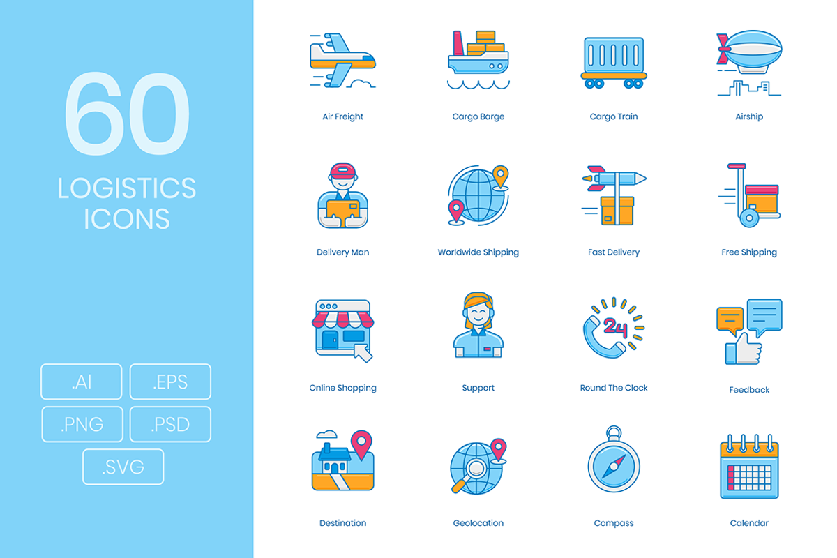 60 Logistics Icons, an Icon by Flat Icons (Photo 1 of 5)