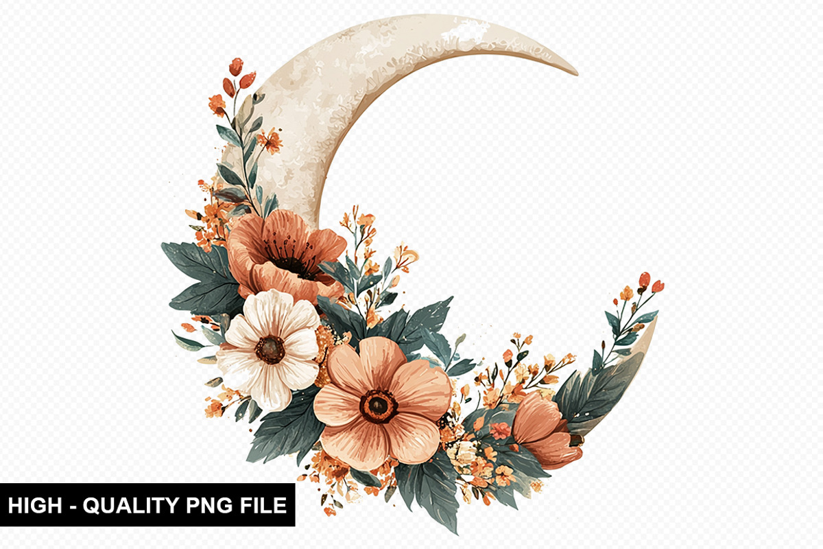 Floral Moon Clipart Design Bundle, an Illustration by crative8112 (Photo 10 of 10)