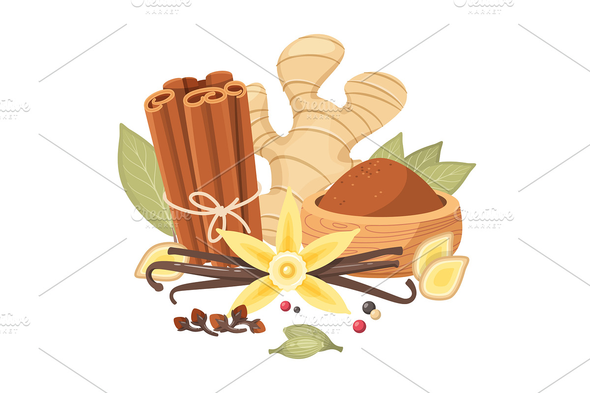 Cartoon dry cinnamon and spices, a Food Illustration by YummyBuum