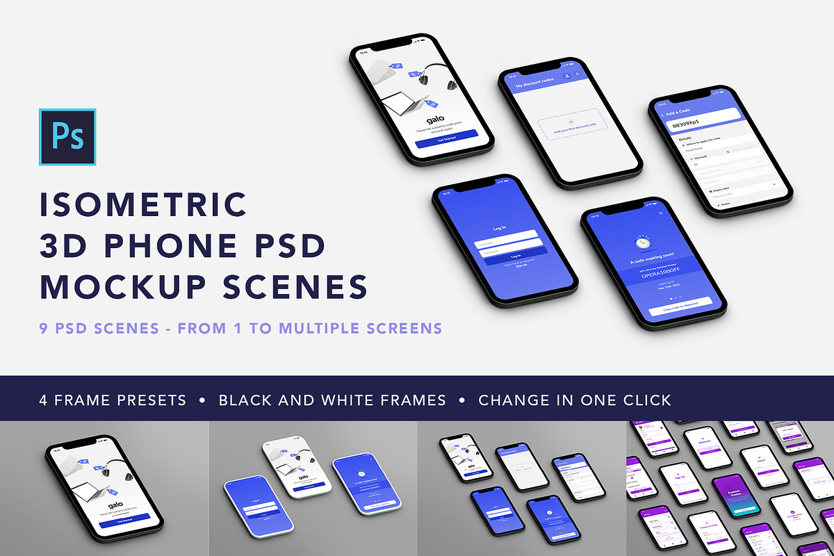 Isometric Phone Mockups, an iPhone Mockup by velvetmade.designs (Photo 1 of 17)