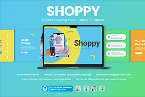 Online Shopping Google Slides, a Presentation Template by Flat Icons