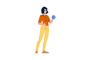 Young woman holding clock and, a Person Illustration by pikepicture