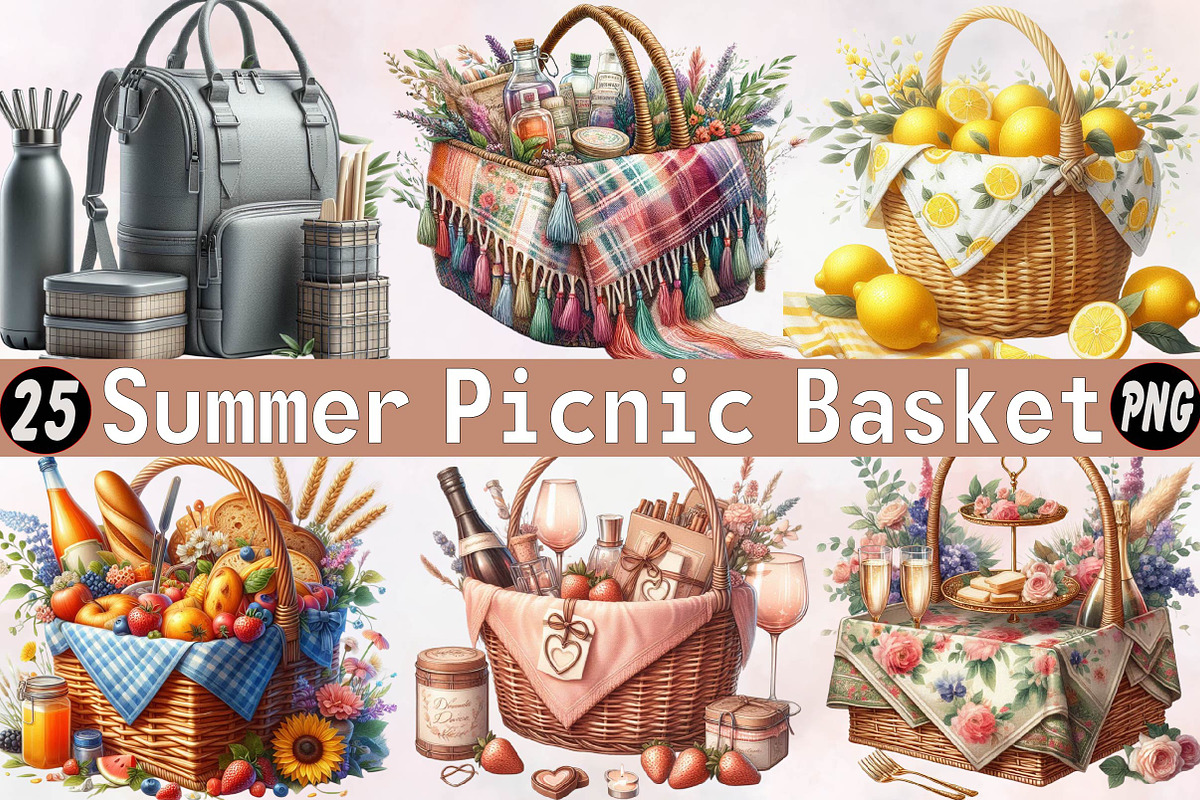 Summer Picnic Basket Clipart Bundle, an Illustration by SVGArt (Photo 3 of 7)