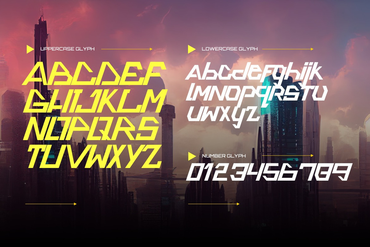 Omnitrinx - Cyberpunk Font, a Sans Serif Font by Dhabee (Photo 4 of 14)