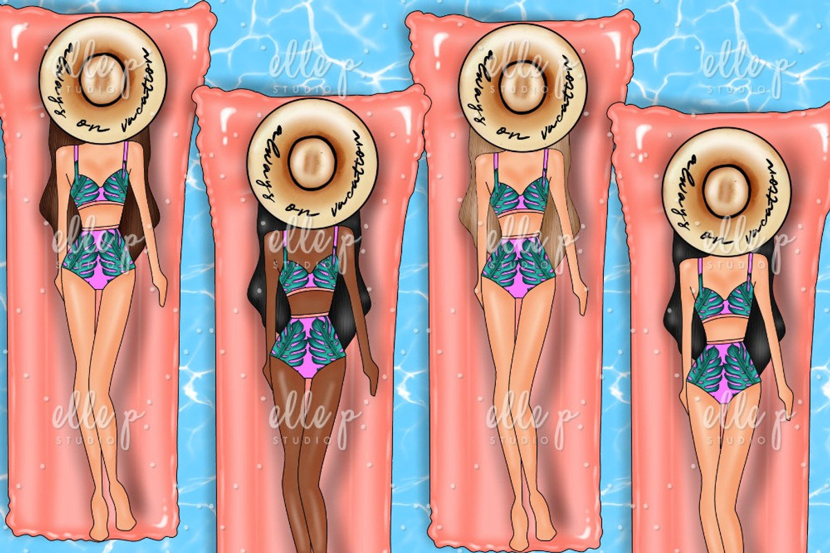 Pool Girls Clipart, an Illustration by Elle P. Studio
