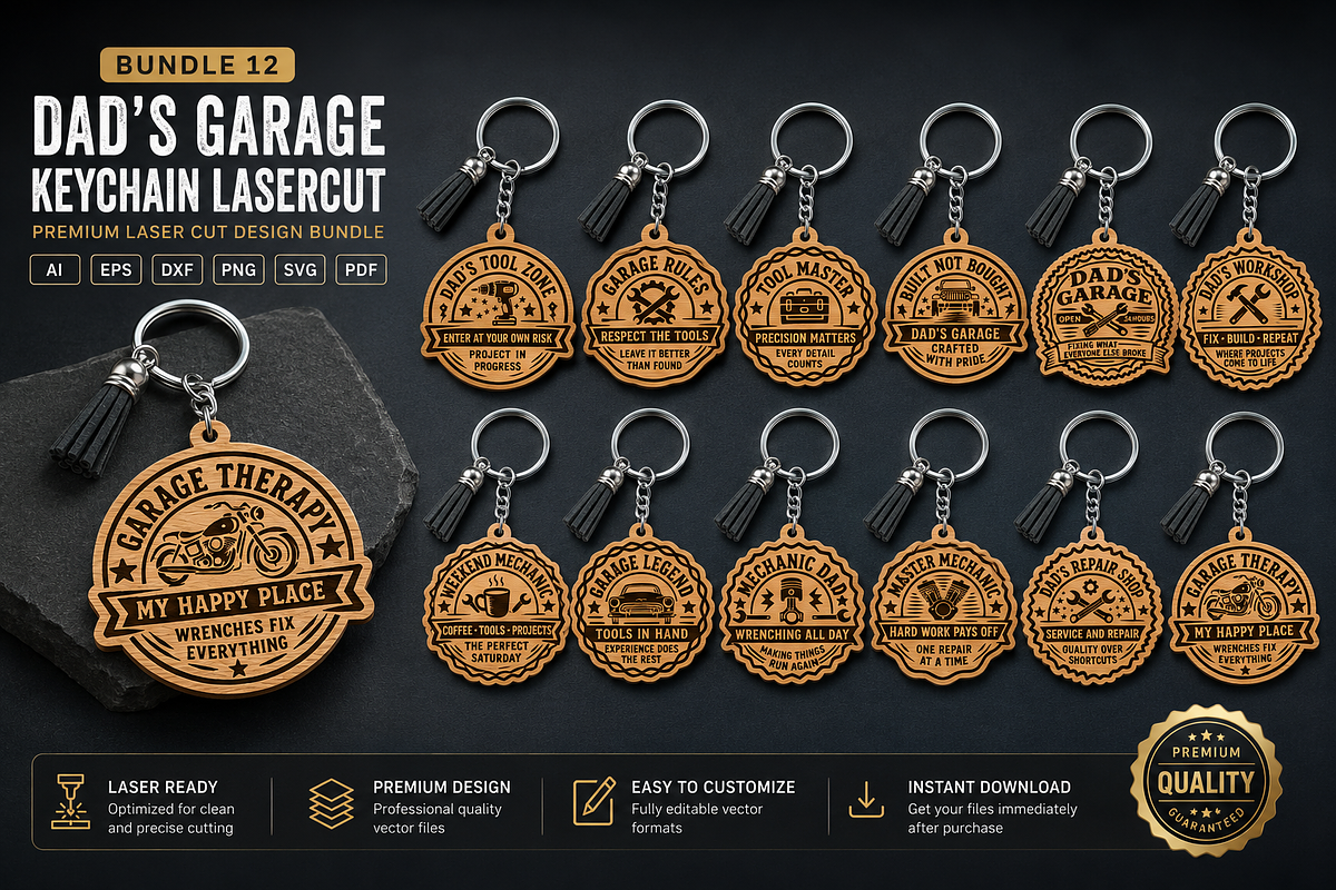 Keychain Dad's Garage Lasercut 12, a Decorative Illustration by OTVEY DESIGN (Photo 1 of 13)