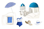 Santorini Greece Summer Clipart, an Illustration by Papaya Craft (Thumbnail 4 of 6)