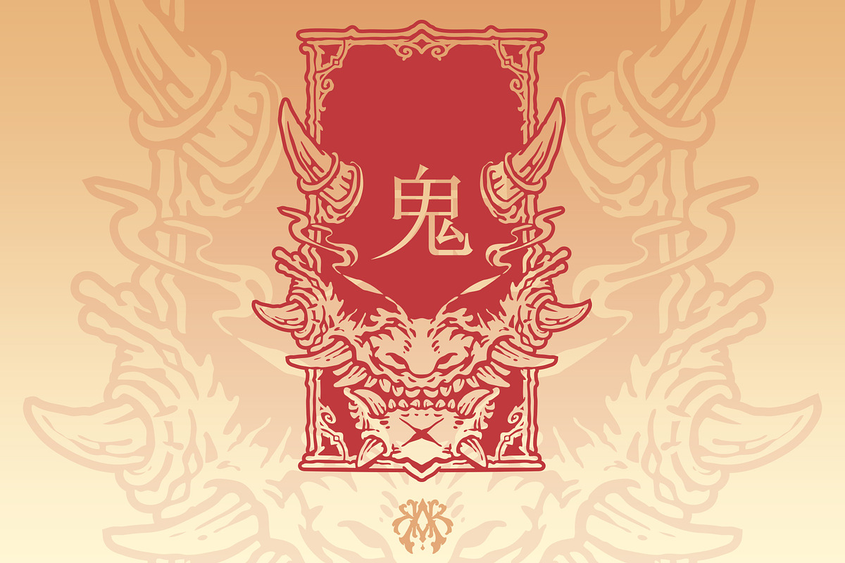 Oni ghost japanese style frame, an Object Graphic by Krizvector Artwork Shop (Photo 2 of 4)