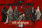 Halloween Procreate Stamps, a Brush Add-On by TheWhiteCatLab (Thumbnail 1 of 9)
