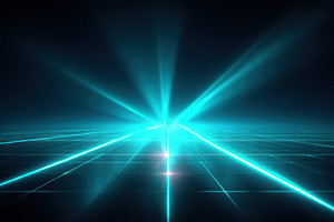 Futuristic digital landscape with glowing blue beams, an Abstract Photo by AlyaAnd