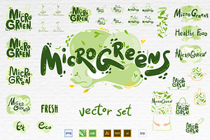 Microgreens Logo Vector Set, an Object Illustration by ElenaKovalyova