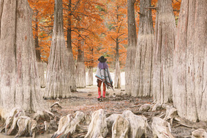 Woman in trees.